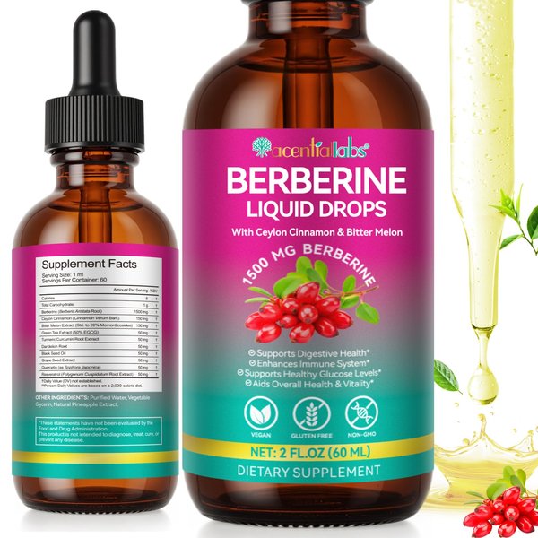 Berberine Supplement with Ceylon Cinnamon, Berberine Liquid Drops with Turmeric Curcumin, Ceylon Cinnamon, Bitter Melon,Immune Support, Digestive Health Support, 60ml