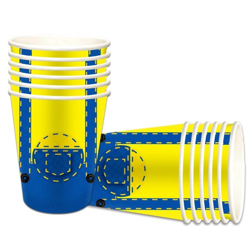 Nuwontun 30PCS Yellow Cartoon Party Birthday Supplies,9oz Disposable Yellow Cartoon Paper Cups for Yellow Party Supplies Favors Decorations Tableware