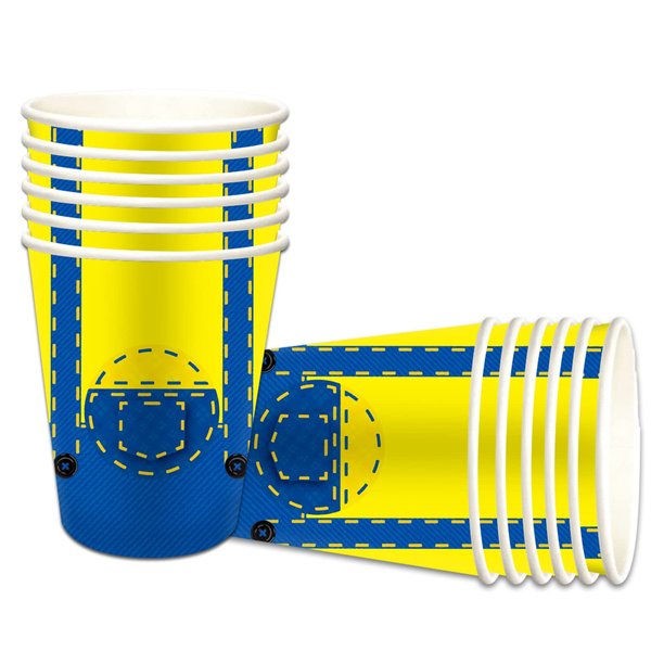 Nuwontun 30PCS Yellow Cartoon Party Birthday Supplies,9oz Disposable Yellow Cartoon Paper Cups for Yellow Party Supplies Favors Decorations Tableware