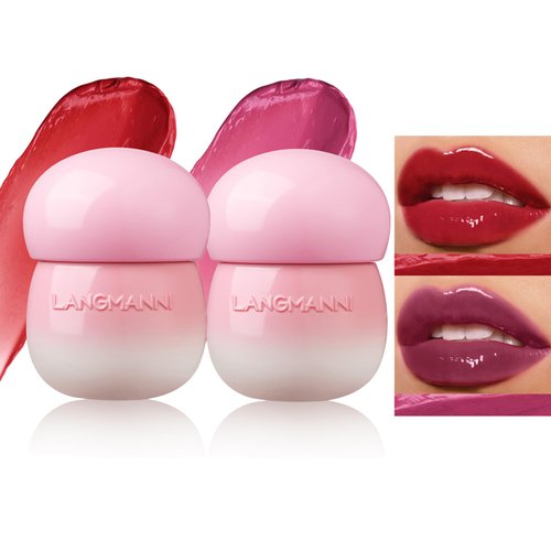 LANGMANNI Pudding Glow Lip Balm | Velvet-Smooth Lip Gloss for Nourished, Glowing Lips | Hydrating, Non-Sticky Glossy Tinted Lip Balm Makeup 0.28 Oz (#5+#6, 2)
