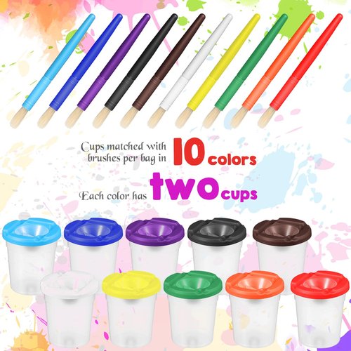 40 Pieces Spill Proof Paint Cups with Paint Brushes for Kids Paint Cups with Lids for Kids Toddler Painting Tools Brushes for Watercolor, Tempera, Washable, Acrylic, Crafts