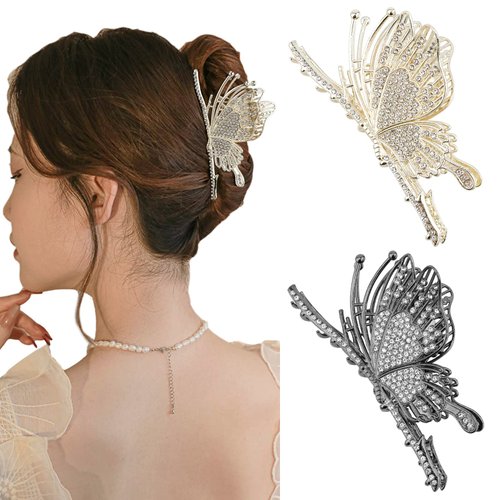ACO-UINT 2 Pack Butterfly Hair Clips for Women, 90s Butterfly Hair Claw Clips for Thick Hair Cute Clips for Hair Jumbo Hair Claws, Rhinestone Hair Clips Butterfly Hair Accessories for Women