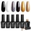 Beetles Gel Nail Polish Set - 6 Colors Black Milky White Silver Rose Gold Glitter Shimmer Spring Gel Nail Polish Kit Soak Off Nail Uv Lamp Gel Kit Gel Nail Art Gift for Women