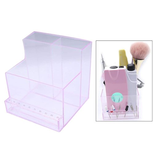 10 Holes Storage Box Display for Nail Drill Bit Files Acrylic Clear Holder Electric Machine Manicure Accessory - Transparent pink