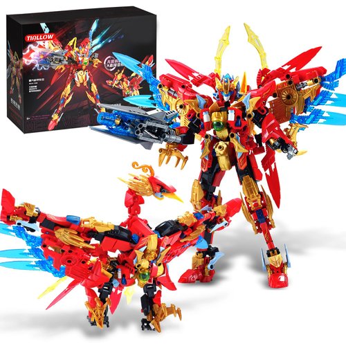 TIALLOW Mech Sets 2in1 Building Blocks，Transforming Robot Building Kits with Vermilion Bird Model，Christmas Birthday Gift for Adults Kids Boys Ages 8 9 10 11 12 13 14+（531 Pieces） (Vermilion Bird)