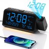 Projection Alarm Clock for Bedroom with Weekday/Weekend Mode,Digital Clock with 350° Projector,5-Level Dimmer,Adjustable Volume,Temperature & Humidity Monitor,Calendar,Snooze,12/24H,DST,Battery Backup