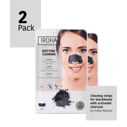 IROHA NATURE Cleansing Strips for Blackheads with Activated Charcoal - 10 Patches (2 Packs) | Blackhead Remover, Acne Treatment, Vegan Skincare | Deep Cleansing, Purifies & Softens Skin, Nose Strips