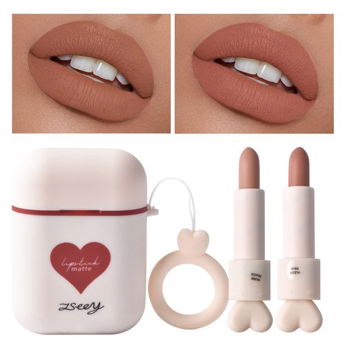 ICE LOVE Silky Mist Matte Lipstick Set, Long Wear Waterproof Moisturizing Velvet Lipstick, Non-Stick Cup Lip Make Up, Lip Gloss Set for Women (2pcs/Set). (IL-ZS0002-B)