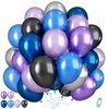 Outer Space Balloons, 55pcs Galaxy Blue Balloons Metallic Black Purple Silver Balloons Blue and Purple Latex Balloons Pearl Blue Black Balloons for Kids Boys Astronaut Space Birthday Party Decorations