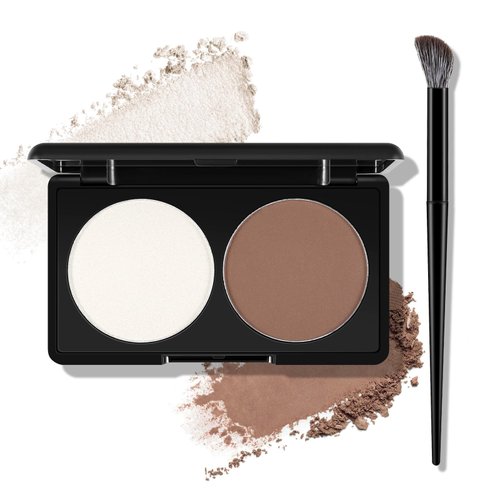 Apooliy Contour Palette with Brush，Matte Bronzer Contour Kit & Highlighting Powder,Highly Pigmented,Long-Lasting