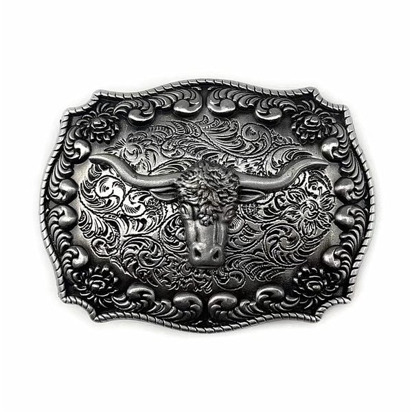 MULBA Vintage Style Alloy Belt Buckle American Cowboy Fashion Western 3D Engraved Cow Bull Head Belt Buckles (silver)