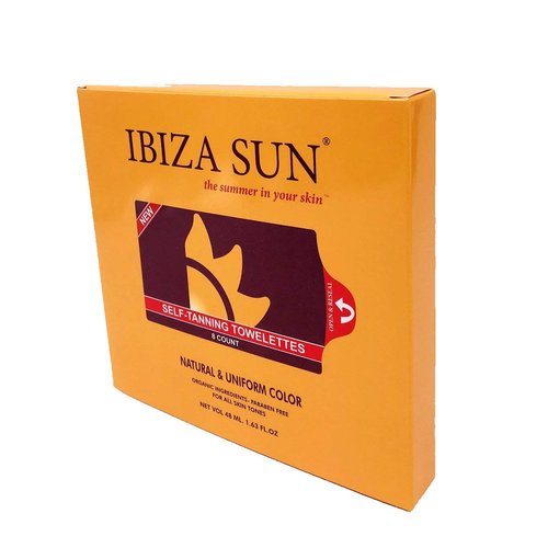 Ibiza Sun Organic Self Tanner Natural Ingredients Sunless Tanning Wipes 100% Raw for Face & Body - Self Tanning Towelettes - Tan Towels - For all skin tones -8 count.