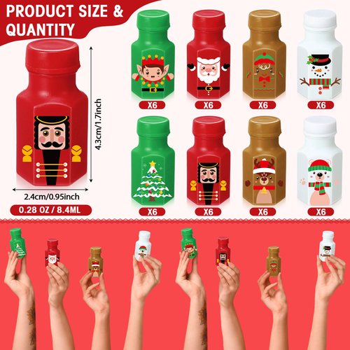 Zomiboo 48 Pcs Christmas Party Favors Bubble Wands Bulk Xmas Mini Bubbles Bottles Christmas Bubble Toys for Kids Classroom Prizes Gift Goodie Bags Fillers Holiday Birthday Party Supplies