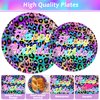 96Pcs Cheetah Print Birthday Party Plates and Napkins Neon Rainbow Leopard Birthday Themed Party Decorations Cheetah Girl's Sparkly Splatter Tableware Set for 24 Guests Baby Shower Birthday Supplies