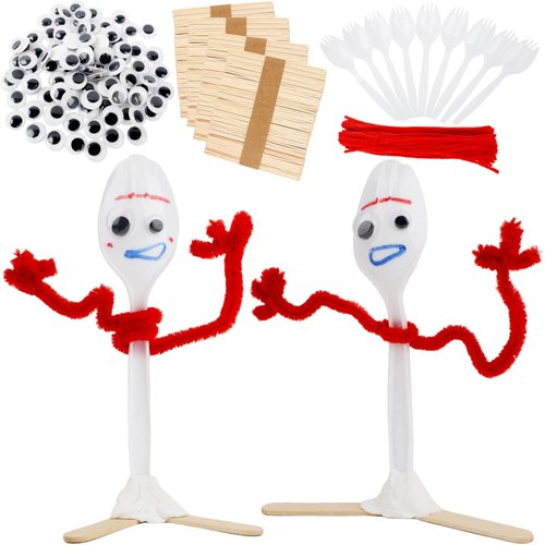 200 Pcs DIY Plastic Creative Fork 200 Pcs Red Pipe Cleaners 200 Pcs Round Wiggle Googly Eyes with...
