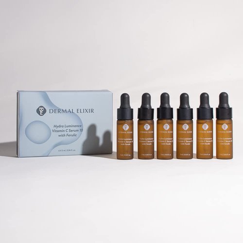 Dermal Elixir Hydra Luminance Vitamin C Serum 10 with Ferulic 5ML X6; brighten skin tone; Boost Skin Collagen; Anti Aging Reduce Wrinkles & Dark Spots