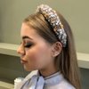 JWICOS Gold Elegant Velvet Wide Headbands Vintage Hairband with Crystal Beads Shining Fashion Flower Pearl Hair Hoops for Women and Girls Pack of 1 (Gold)