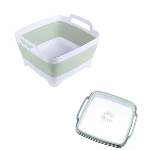 MontNorth Dishpan for Washing Dishes,9L Collapsible Dish Tub Portable Sink,Wash Dish Basin,Foldable Laundry Tub,Washing Basin with Drain Plug,Dishpan for Kitchen Sink,Camping Dish Washing Tub,Green