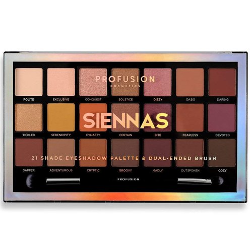 Profusion Cosmetics 21 Shade Eyeshadow Palette Collection & Brush, Siennas