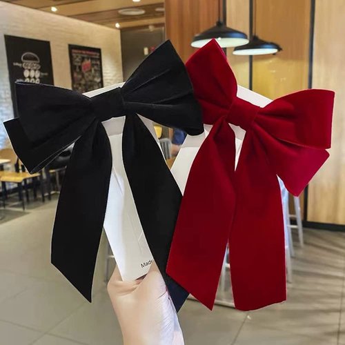 Hair Bows for Women Big Bows for Girls French Barrette Hair Clips Metal Hair Accessories for Teen Girls Hair Slides Bowknot Hair Clip Hairpin Red Black Velvet Bow 2Pcs