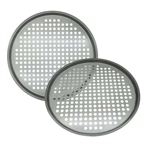 Maxi Small Pizza Pan w/Holes, Non-Stick, Scratch Resistant, Pizza Pan Set of 2, Made with Steel & Aluminum for Crispy Crust, Round Pizza Pan for Oven,13 Inch Baking Steel Pizza Pan Tray