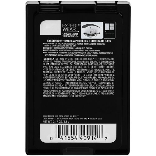 Maybelline New York Expert Wear Eyeshadow Quads, Charcoal Smokes, 0.17 oz.