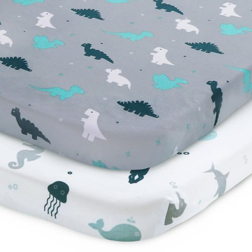 Pack and Play Sheets, Pack n Play Sheets Ultra Soft, Mini Crib Sheets 2 Pack, Pack n Play Mattresses Sheets Compatible with Graco Pack n Play, Soft and Breathable, Grey
