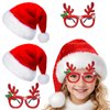QLINLEAF 4Pack Red Santa Hat for Kids Plush Christmas Hats and Christmas Glasses Eyeglasses for Xmas Holiday Party for Children