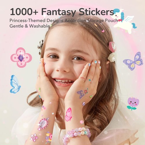 Mideer 1000+ Garden Fairy Dress Up Sticker Pack, Includes 500 Stickers, 120 Temporary Tattoos, 360 Nail Stickers for Kids, 3D Gems Stickers, Party Favors for Kids Age 3+