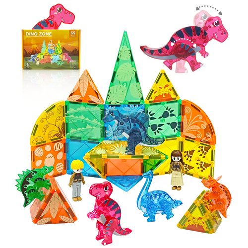 Asago Magnetic Tiles Dinosaurs Magnet Building Blocks Toys for Kids Ages 3-5 4-8 8-12 Creative Animals Educational Stack Tile Construction for Boys Girls Toddlers 5-7 Year Old to STEM Learning