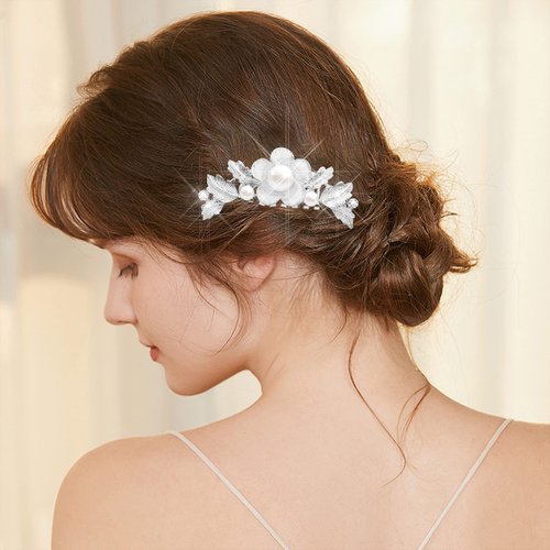 Women's Flower Bride Handmade Wedding Hair Comb with Pearl Hair Accessories Art Deco Floral Bridal Side Combs Headpiece for Women, Brides Hair Accessories/Gift Box