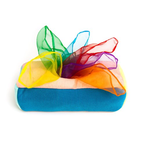 Baby Tissue Box Toy - Montessori Play for Infants and Toddlers - Sensory Textured Box with 12pcs Matching Colorful Scarves and 3pcs Crinkle Paper