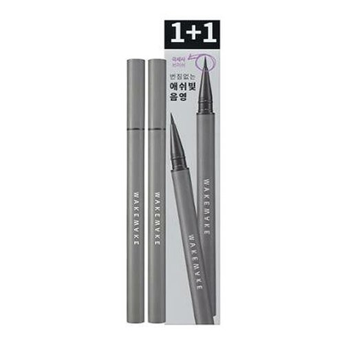 WAKEMAKE Real Ash Brush Eyeliner, Korean Makeup Liquid Eyeliner, Smudge-proof, Ultra-Fine Tip, Long Lasting Waterproof Liquid Eyeliner 0.04 OZ (Pack of 2) (01 ASH BLACK)