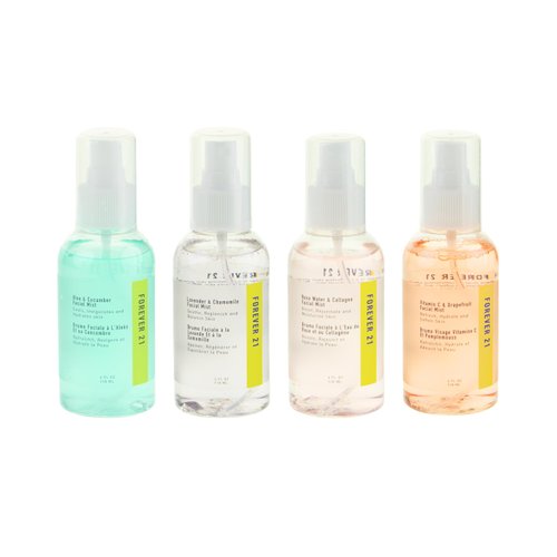 Forever 21 Facial Mist Collection, 4 Mists, 4 FL OZ each, Cooling Cucumber, Boosting Rose Water, Soothing Lavender, Hydrating Vitamin C