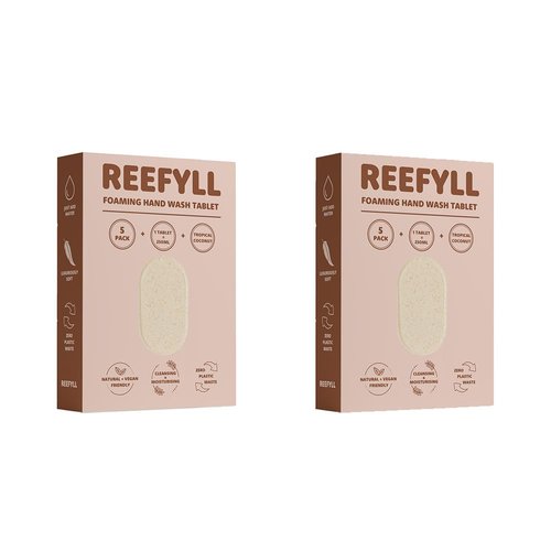 Reefyll Foaming Hand Soap 5 Refill Tablets, Dissolvable Plastic Free Hand Wash Pods, Just Add Water to Transform to Velvety Foam, Tropical Coconut Scent Duo Pack