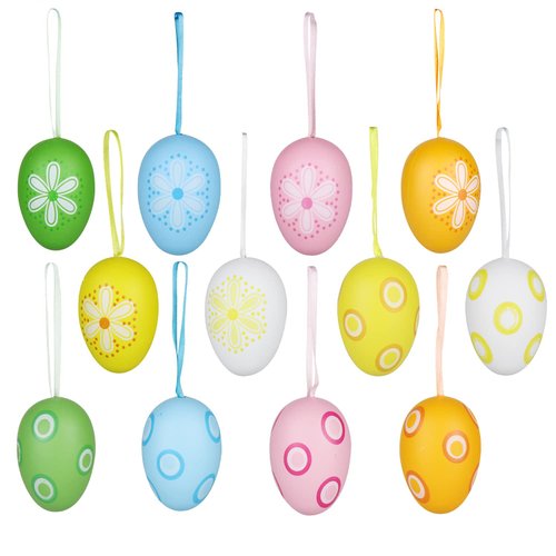 12Pcs Easter Eggs Decorations Hanging Ornaments Colorful for Easter Basket Tree Decor Party Favors Supplies Home