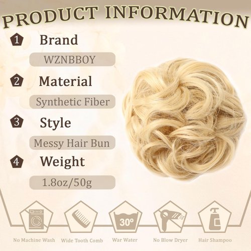 WZNBBOY Messy Bun Hair Piece Hair Bun Wavy Curly Scrunchies Chignon Ponytail Hair Extensions Fake Hair Bun Extensions Synthetic Tousled Updo Hairpieces for Women (Blonde)
