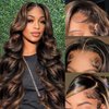 Rinatore Highlight Ombre Lace Front Wig Human Hair 28 Inch 1B/30 Body Wave HD Lace Front Wigs Human Hair Pre Plucked 13x4 180 Density Frontal Glueless Balayage Wig Human Hair with Baby Hair