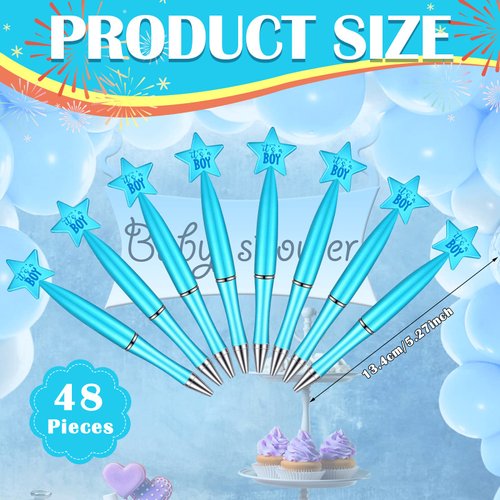 Outus 48 Pcs Baby Shower Pens Bulk Baby Shower Favors Baby Shower Supplies for Baby Shower Birth Announcement Guests Favors Decorations(Blue, For Boy)