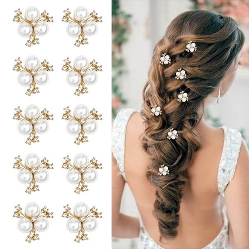 Ahoney 10Pcs Mini Pearl Hair Clips Small Flower Girl Hair Decorations Hair Pins Sparkle Barrettes Clips for Wedding Bridal Cute Hair Accessories for Women Girls (White)
