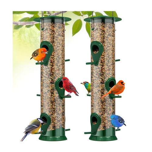 Gray Bunny 2 Pack, 14 Inches Tube Bird Feeders for Outdoors Hanging, 6 Feeding Ports, Hard Plastic Bird Feeder Outdoor Weatherproof & Steel Hanger, Wild Bird Feeders, Finch Feeder, Outside Hanging