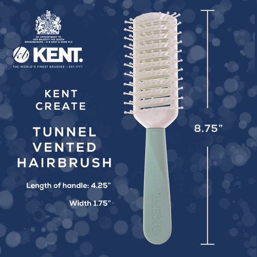 Kent KCR3 "Create" Tunnel Vented Hair Brush for Blowdrying, Creating Root Lift, and Volume in All Hair Types - Vent Brush with Green Ergonomic Handle and Soft Ball Tipped Bristles for Pain Free Use