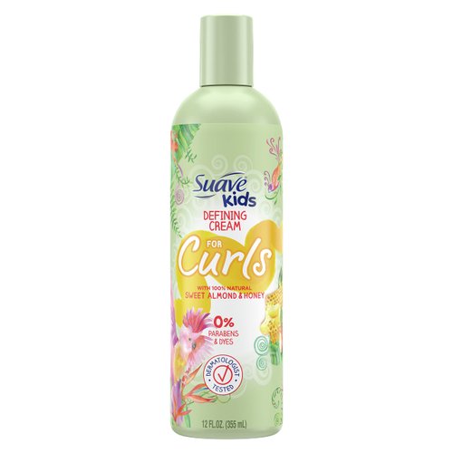 Suave Kids Naturals Curl Defining Cream, Curl Enhancing Cream, Sweet Almond and Honey Dermatologist Tested and Tear-free Curl Cream 12 oz