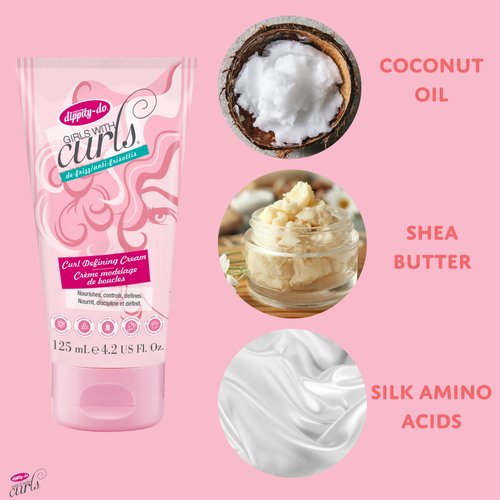 Dippity Do Girls with Curls Leave-In Curl Defining Cream - Anti-Frizz Styling Cream for Curly & Wavy Hair - Includes Shea Butter & Coconut Oil to Strengthen & Protect - 125 mL/4.2 fl oz - 2 Pack