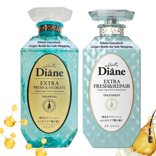 Moist Diane Hair Shampoo and Conditioner Set for Women& Men, Natural Keratin Protein Haircare, Japanese Hydrating Moisturizing Hair& Scalp Hair Care Set, Silicone & Sulfate Free, Extra Fresh & Hydrate