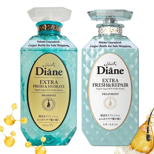 Moist Diane Hair Shampoo and Conditioner Set for Women& Men, Natural Keratin Protein Haircare, Japanese Hydrating Moisturizing Hair& Scalp Hair Care Set, Silicone & Sulfate Free, Extra Fresh & Hydrate