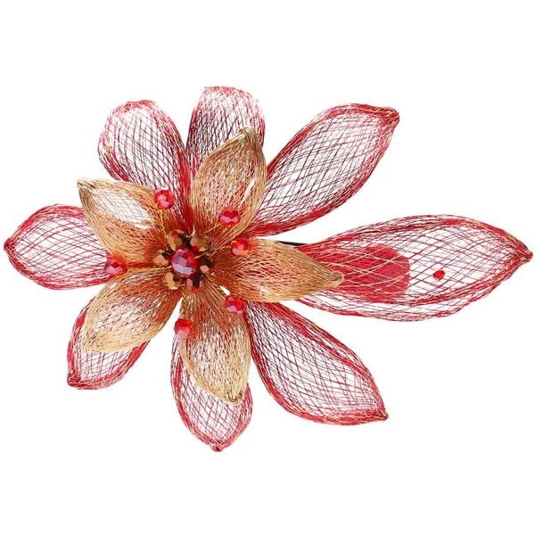 Yokawe Flower Hair Barrettes Bride Wedding Hair Clips Red Gold Crystal Hair Piece Floral Prom Hair Accessories for Women (A)