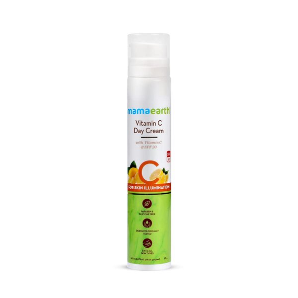 Mamaearth Vitamin C Day Cream with SPF 20 | Fights Signs of Aging and Illuminates Skin | Protects Against UVA & UVB Rays | Unisex Moisturizer | 1.76 Oz/50g