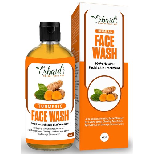 Erbaid Turmeric Face Wash, 4oz Clear Skin Liquid Soap – 100% Natural Exfoliating Turmeric Facial ...