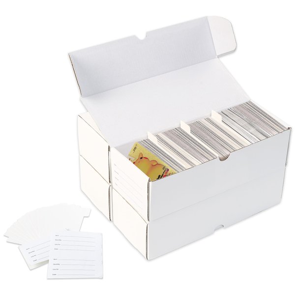 QTYORD 4 Packs Trading Card Storage Box with 16 Dividers&10 Labels, Cardboard Card Boxes for Baseball Basketball Football Sports Game Cards, Standard Trading Cards and Collectible MTG Cards